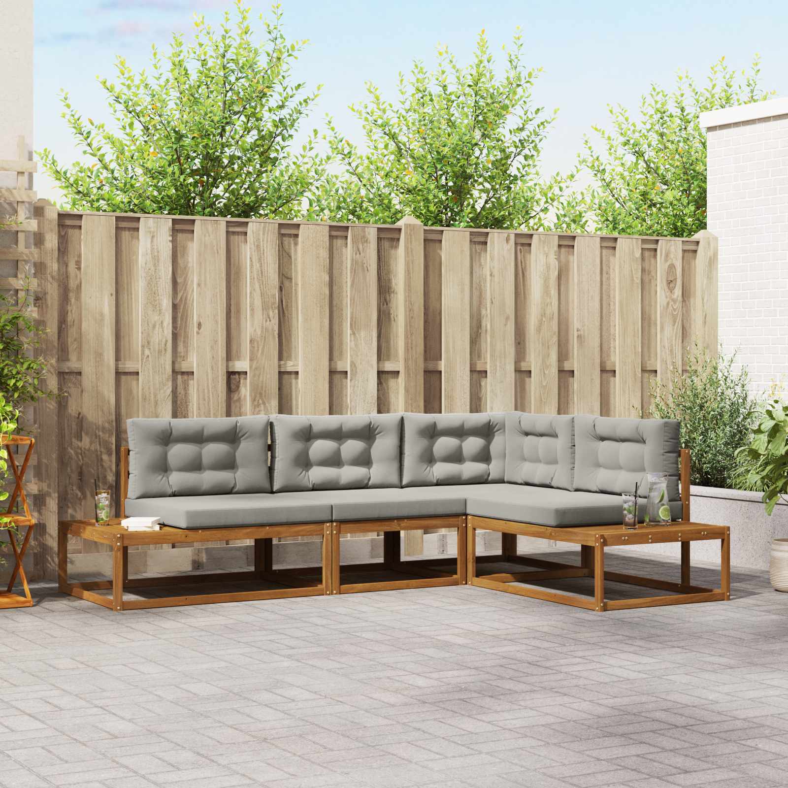 vidaXL Outdoor-Sofagarnitur 4 Stück Natürlich und Hellgrau