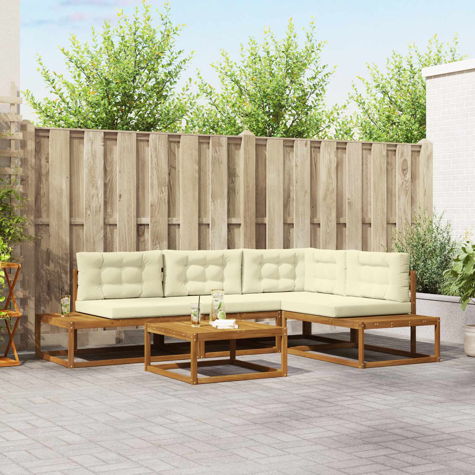 vidaXL Outdoor-Sofagarnitur 5 Stück Natur und Creme