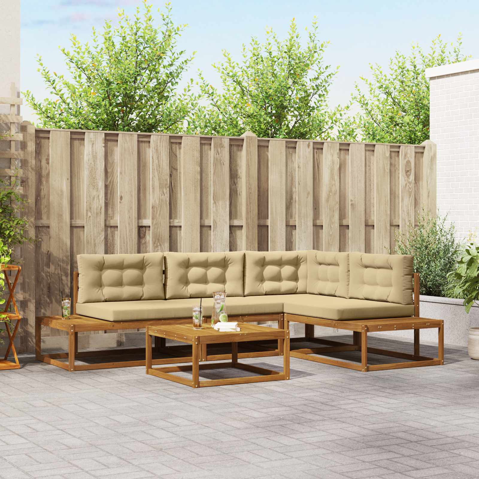 Buiten bankenset 5 Stuk Natuurlijk en Beige