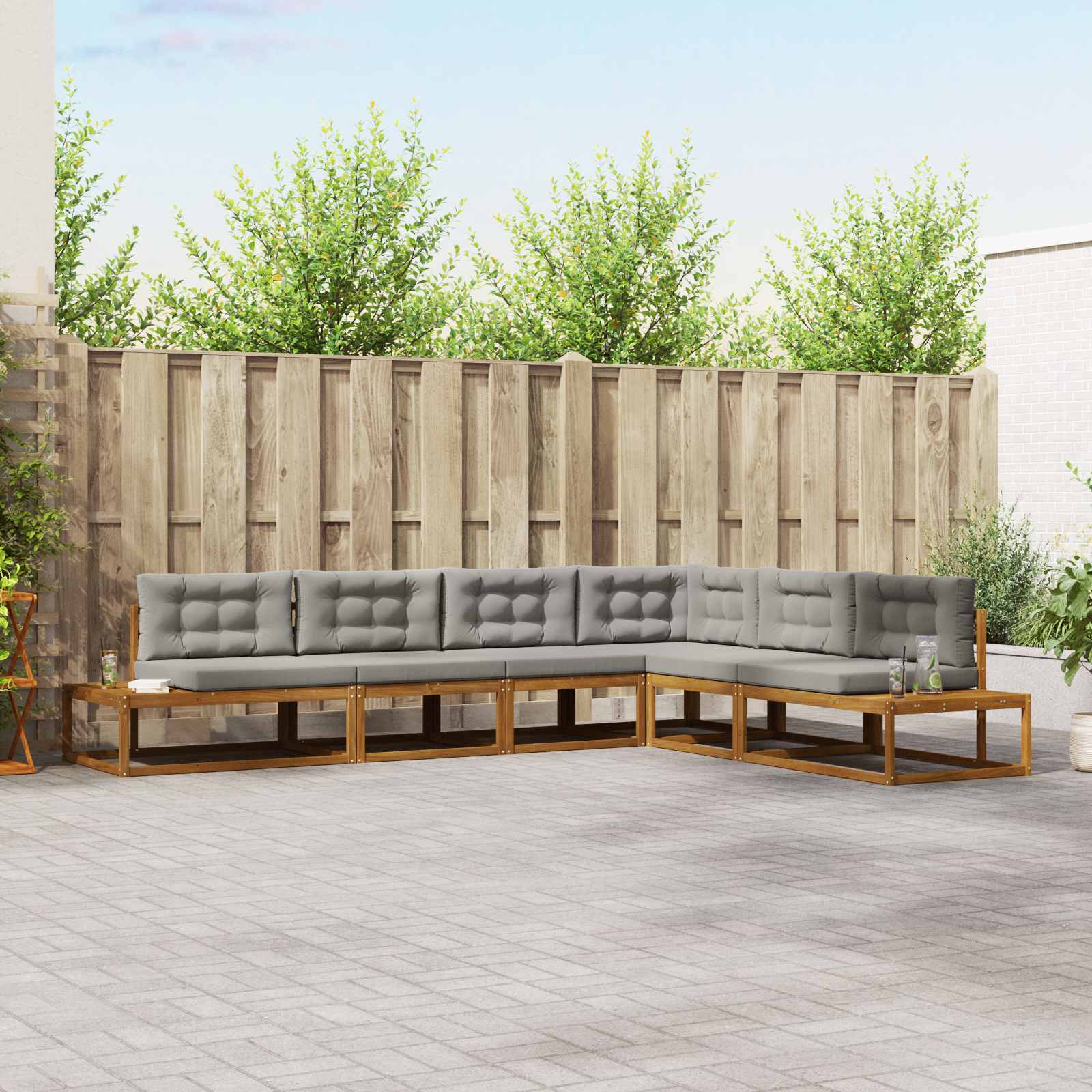 vidaXL Outdoor-Sofagarnitur 6 Stück Natürlich und Hellgrau