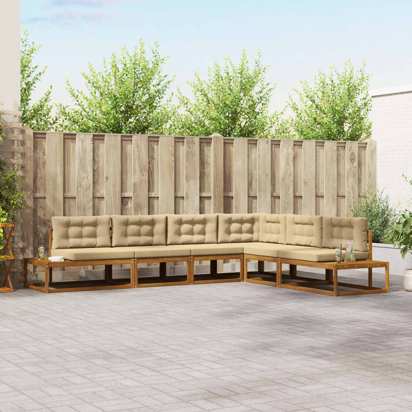 Buiten bankenset 6 Stuk Natuurlijk en Beige