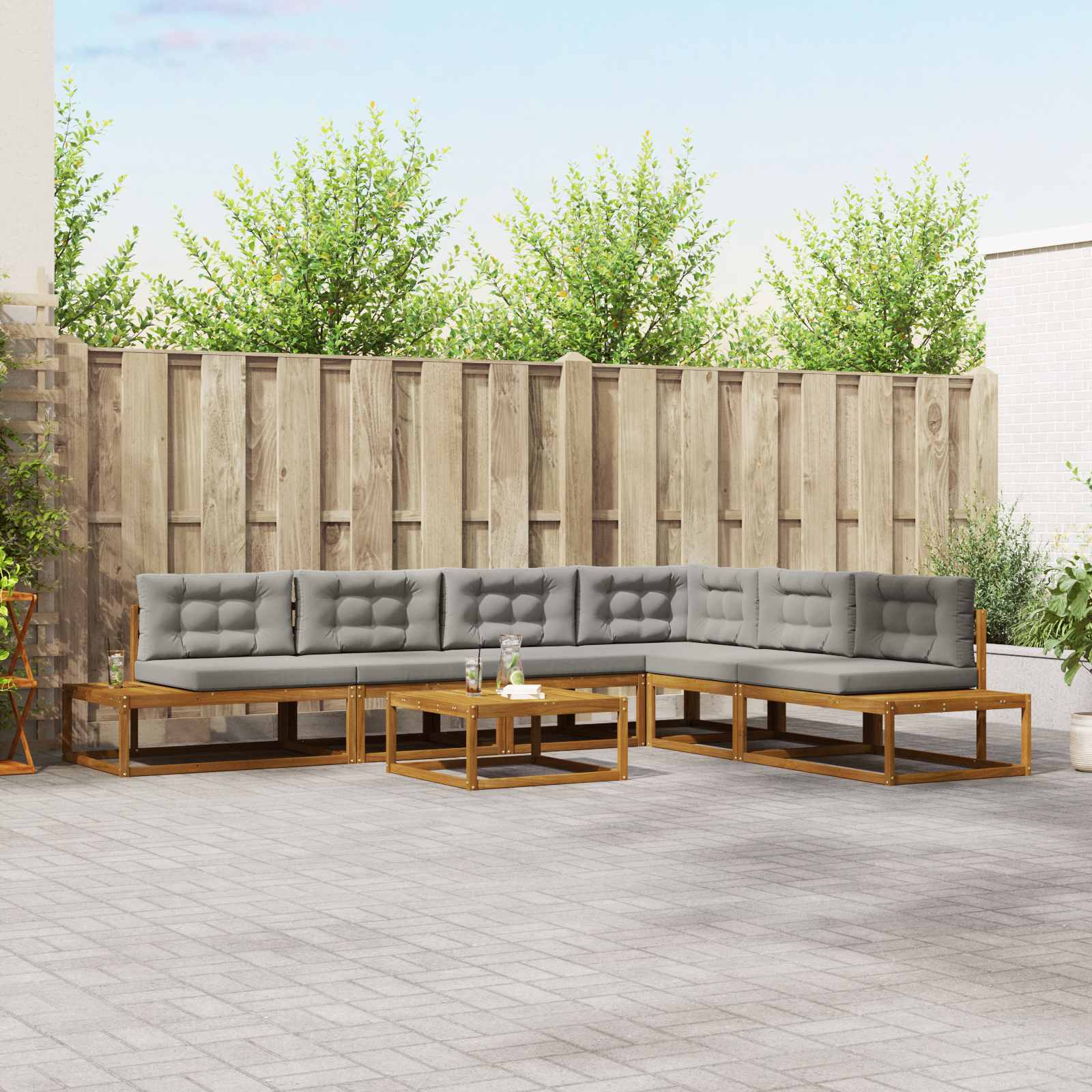 vidaXL Outdoor-Sofagarnitur 7 Stück Natürlich und Hellgrau