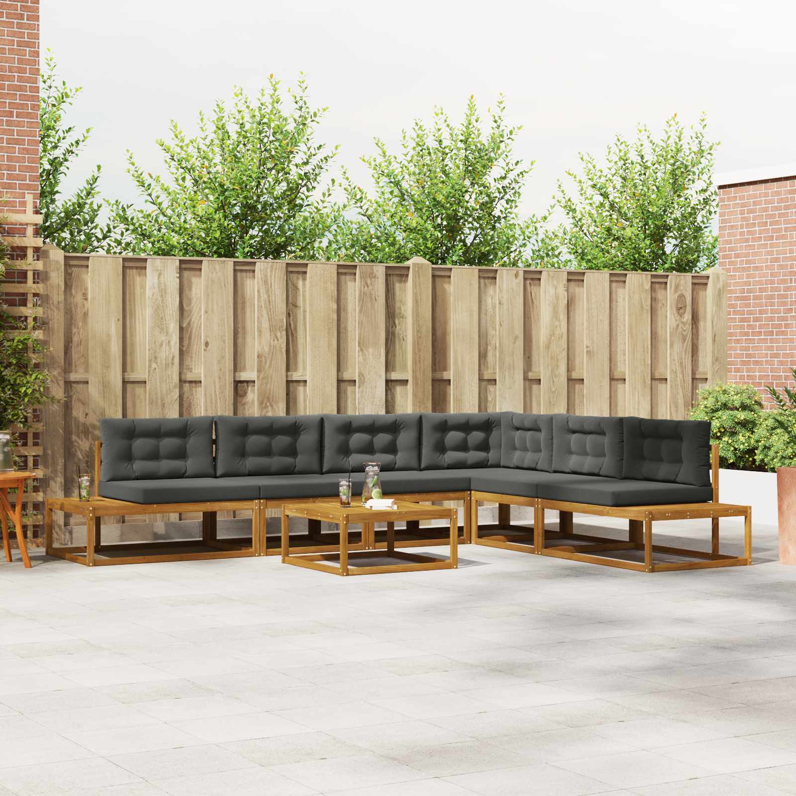 vidaXL Outdoor-Sofagarnitur 7 Stück Natur und Anthrazit