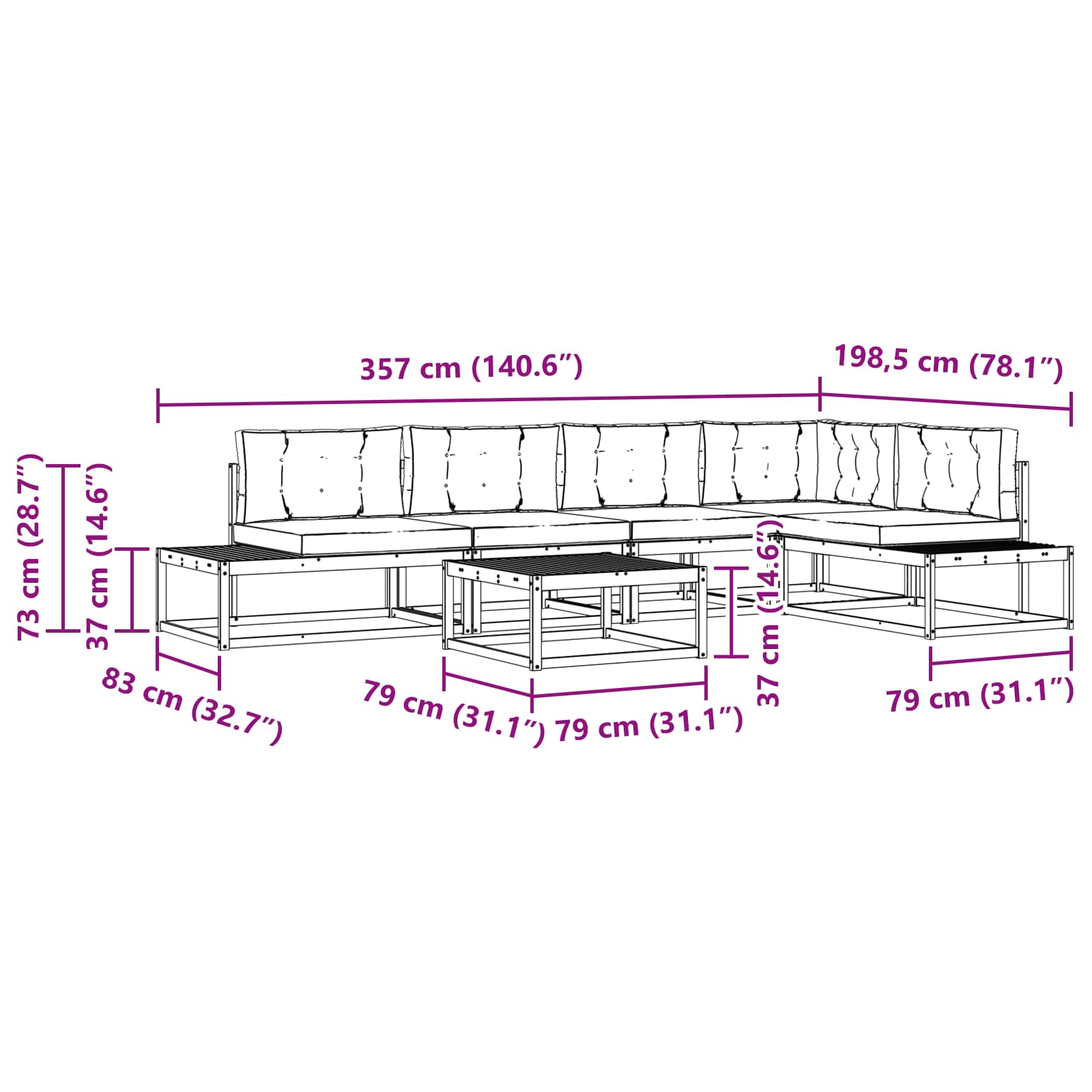 Zunanja garnitura za sedenje 7 Kos Naravna in antracitna - slika 11