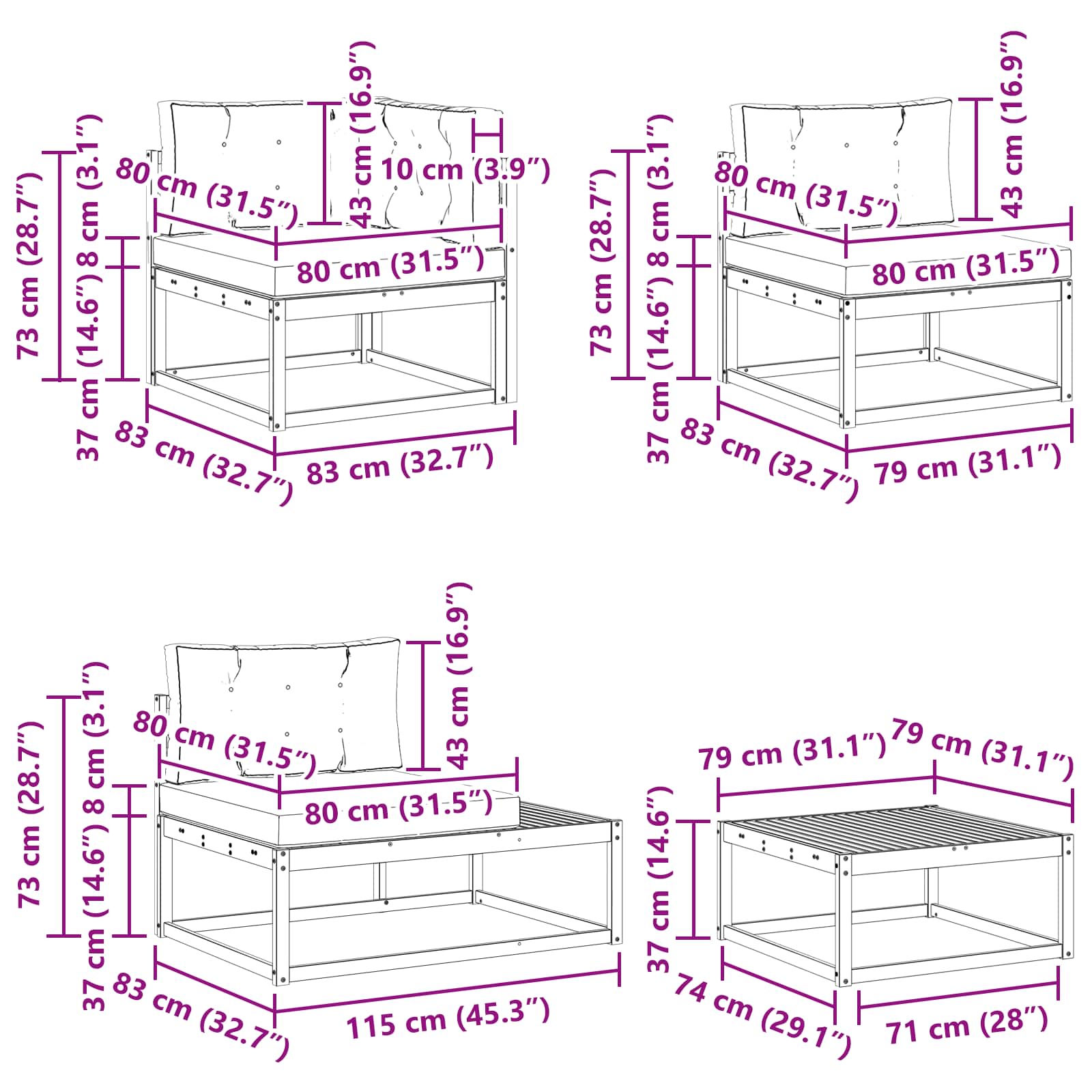 Zunanja garnitura za sedenje 7 Kos Naravna in antracitna - slika 12