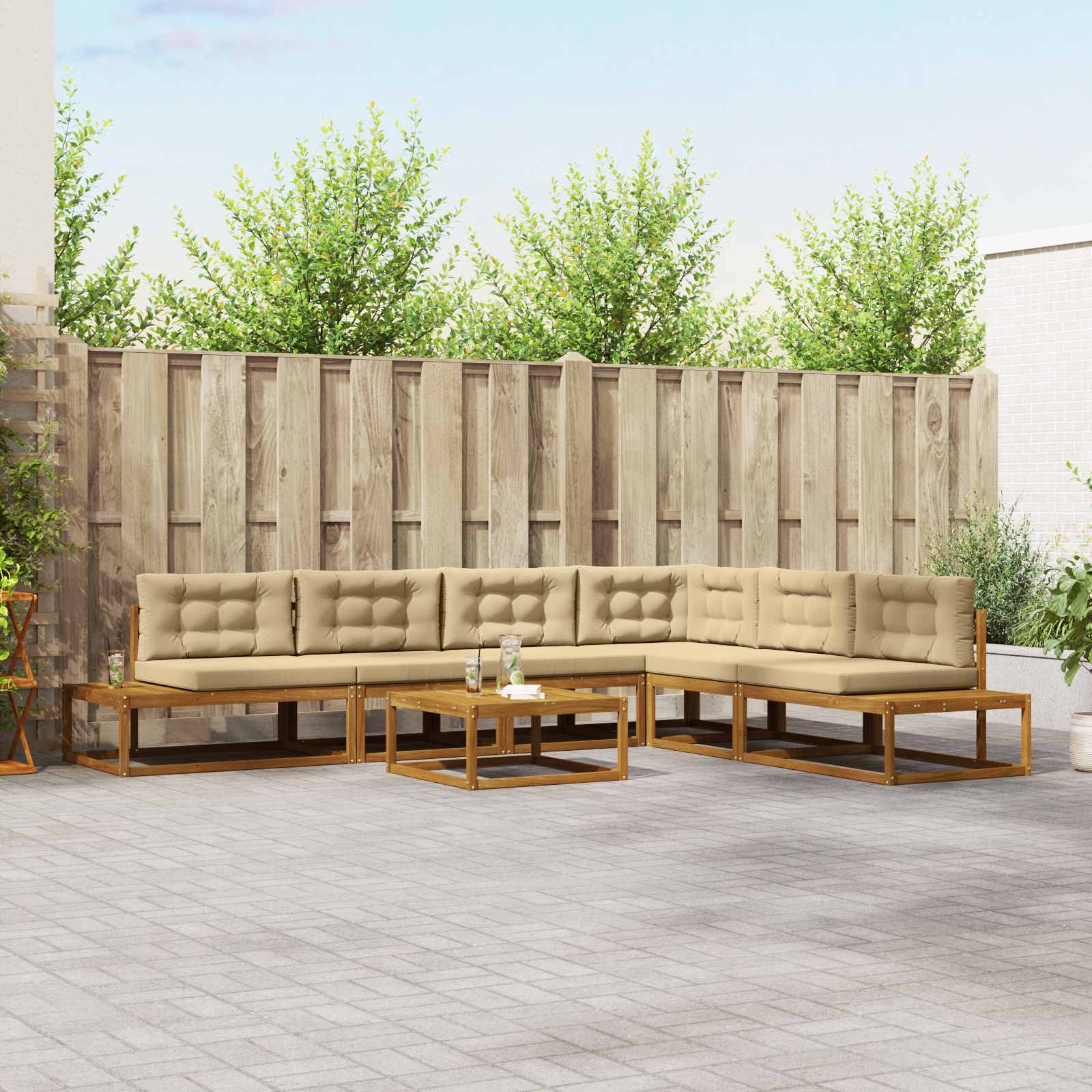 vidaXL Outdoor-Sofagarnitur 7 Stück Natur und Beige