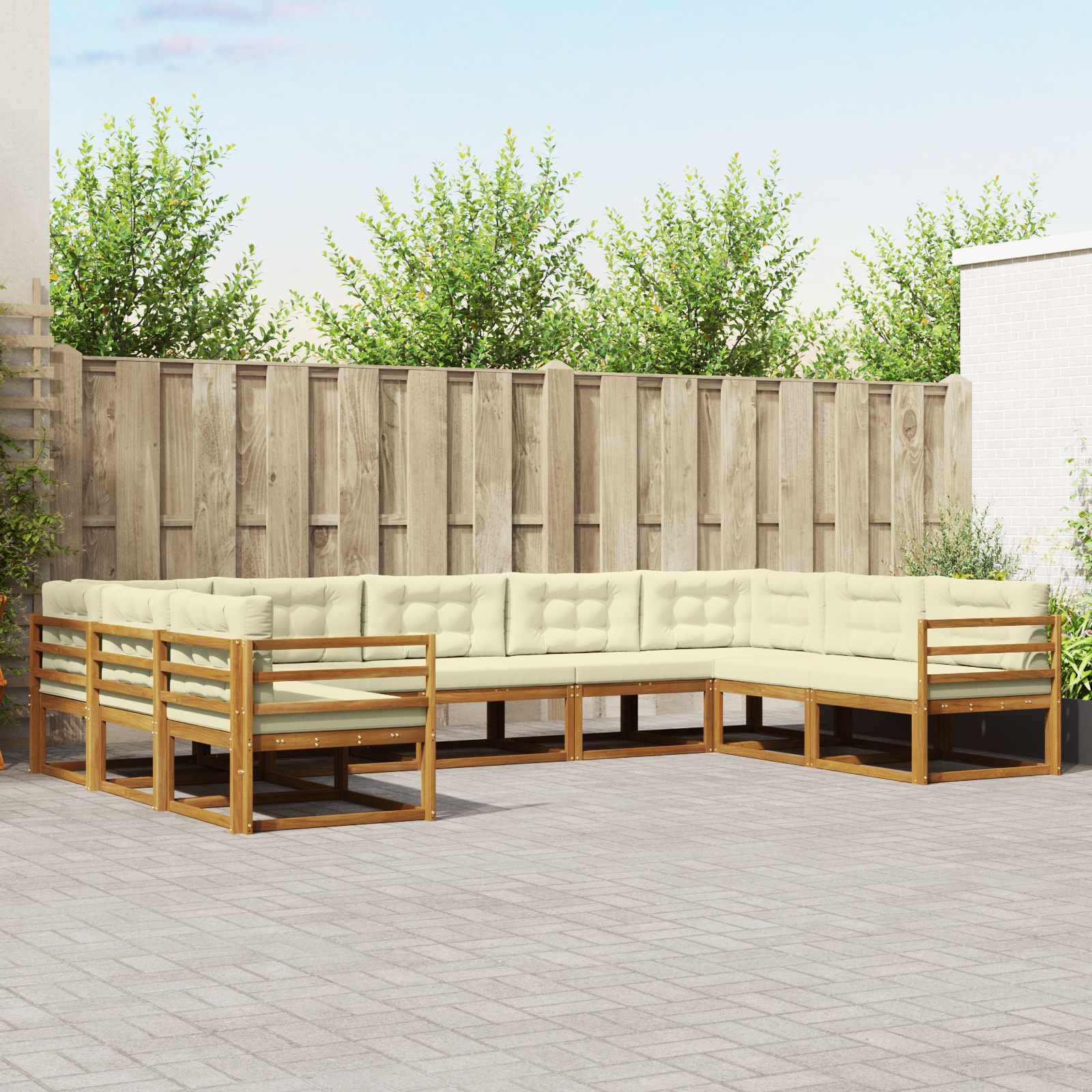 vidaXL Set de canapele de exterior cu pernă 9 pcs Natural și Crem