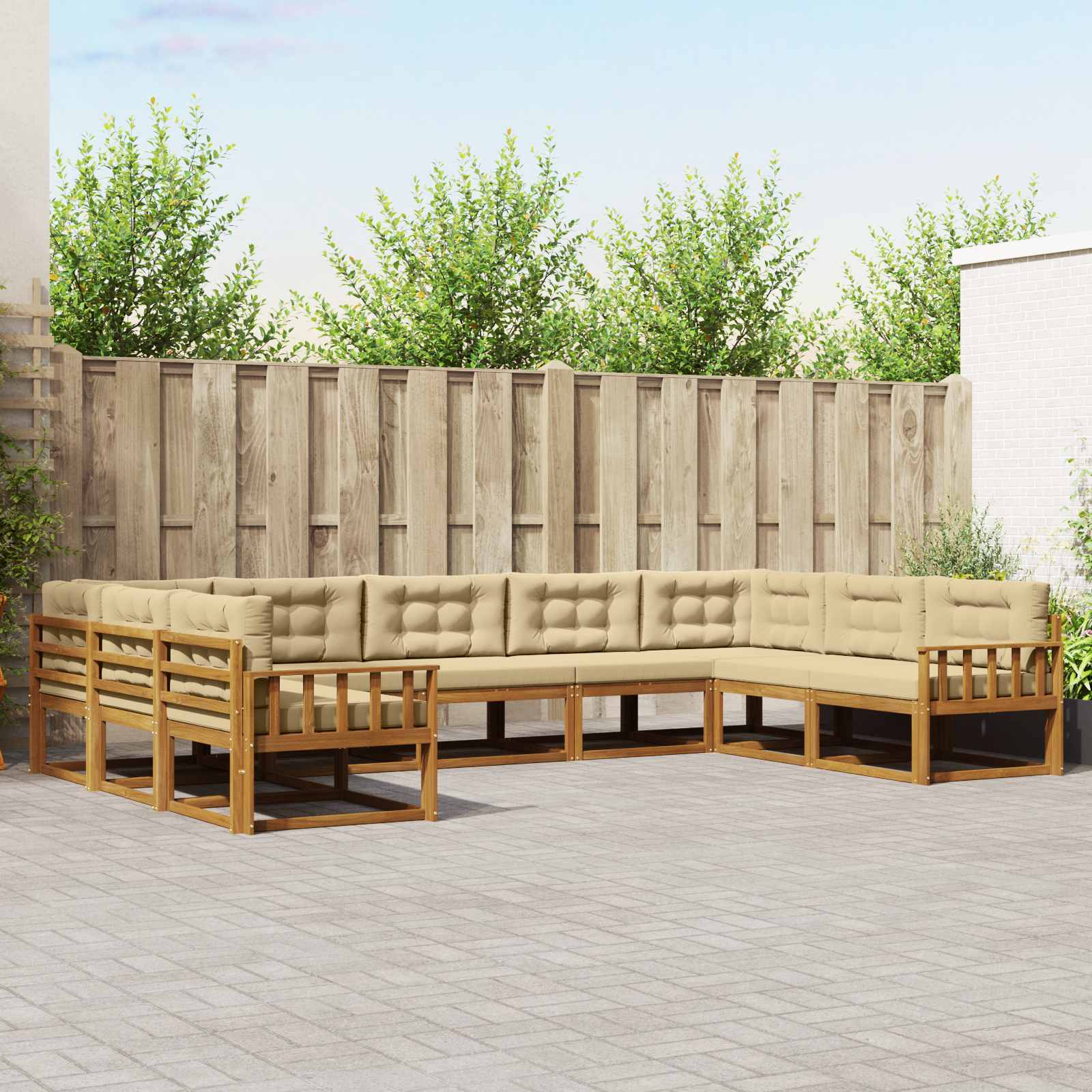 vidaXL Set de canapele de exterior cu pernă 9 pcs Natural și Bej