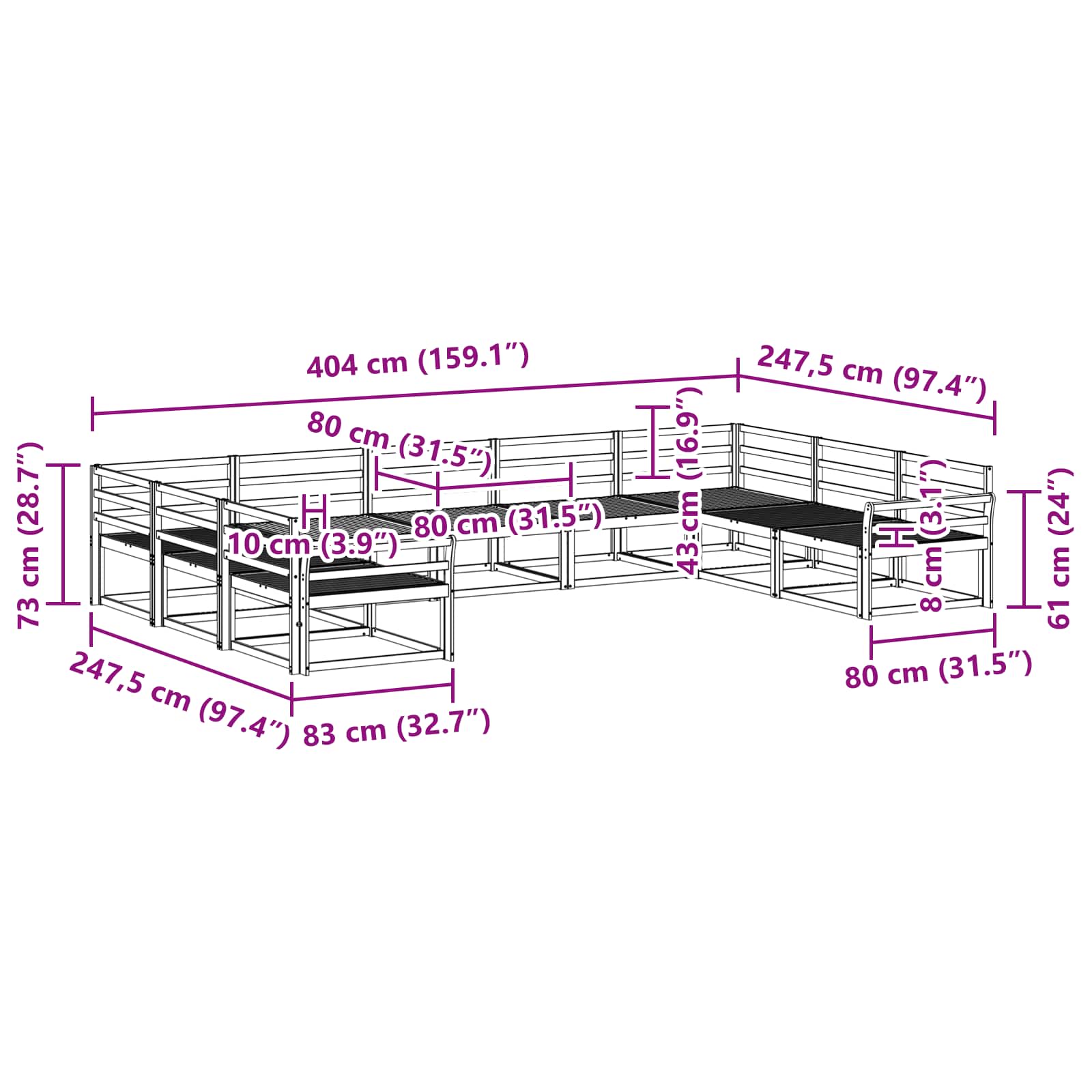Buiten bankenset 9 pcs Naturel Massief Acaciahout image 7