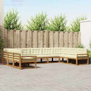 Zunanja garnitura za sedenje z blazino 9 pcs Naravna in smetana