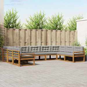 Zunanja garnitura za sedenje 9 pcs Naravna in svetlo siva