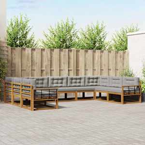 Zunanja garnitura za sedenje 9 pcs Naravna in svetlo siva