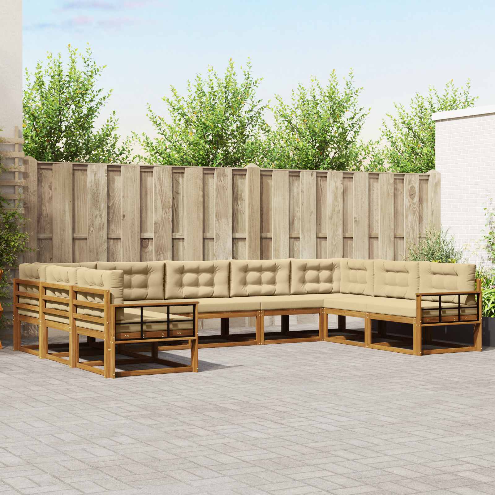 vidaXL Set de canapele de exterior cu pernă 9 pcs Natural și Bej