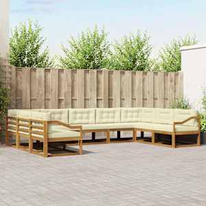 Zunanja garnitura za sedenje z blazino 9 pcs Naravna in smetana