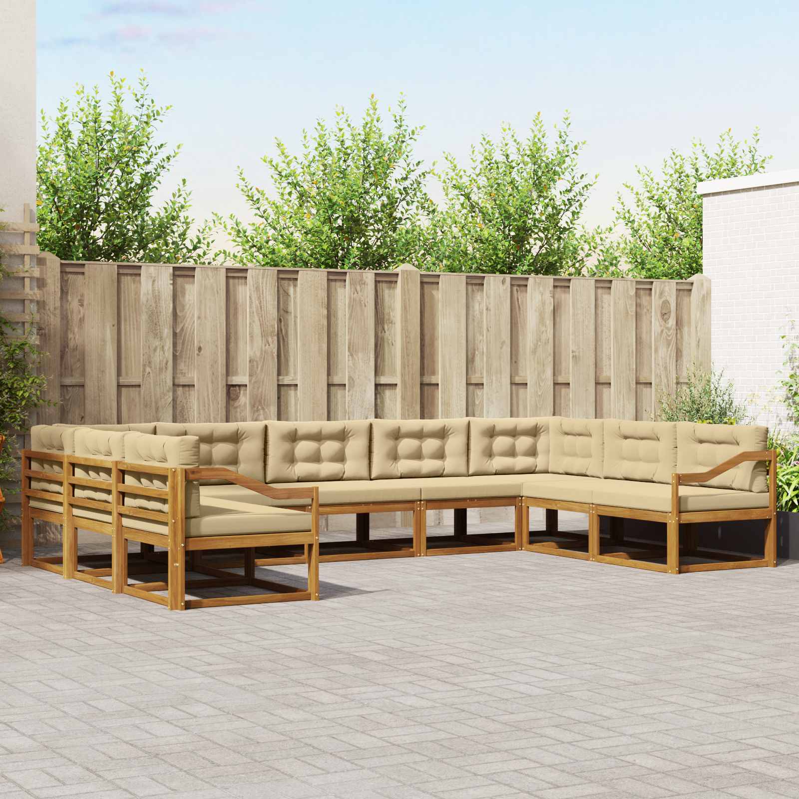 vidaXL Outdoor-Sofagarnitur mit Kissen 9 pcs Natur und Beige