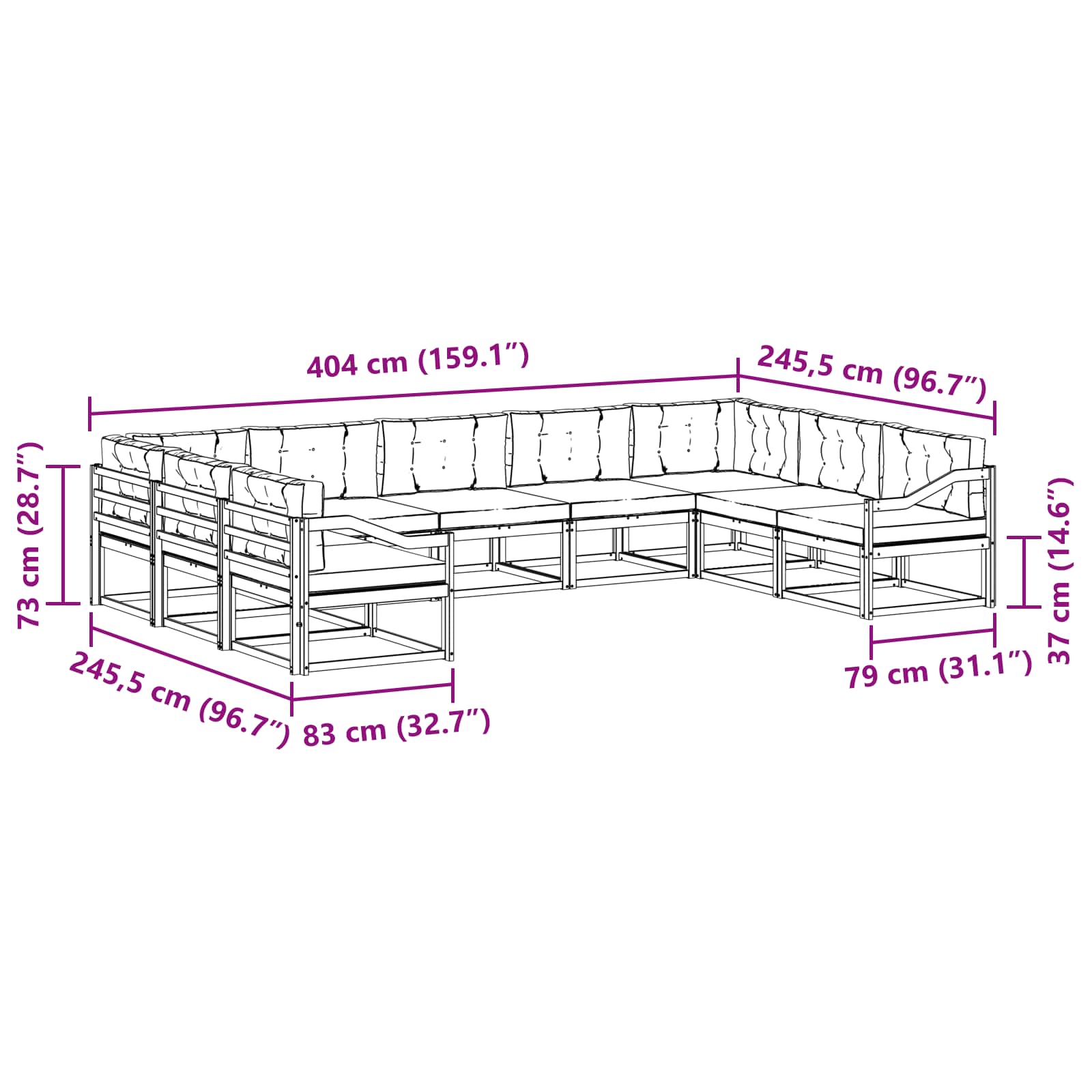 vidaXL Outdoor-Sofagarnitur mit Kissen 9 pcs Natur und Beige – Bild 7
