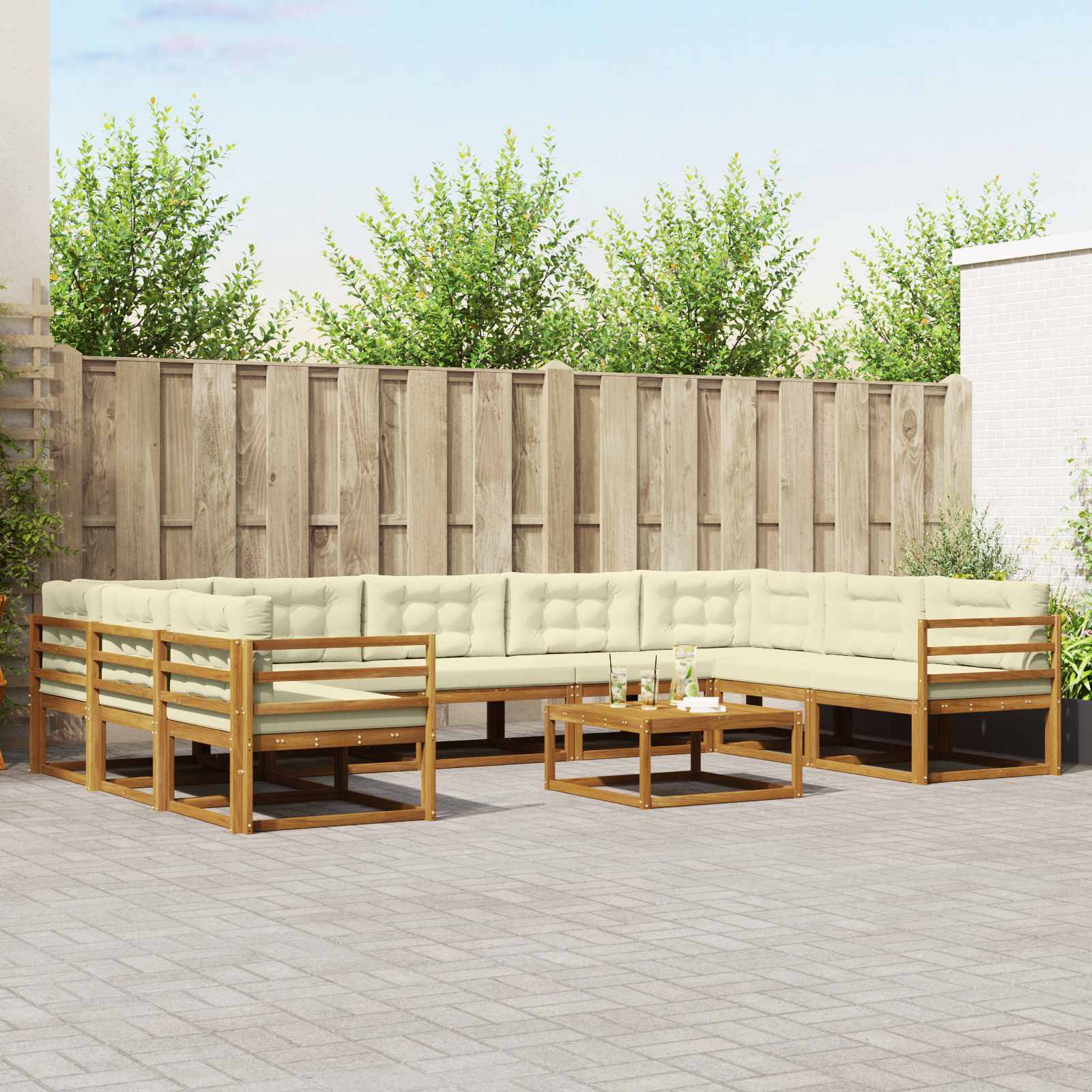 vidaXL Set de canapele de exterior cu pernă 10 pcs Natural și Crem
