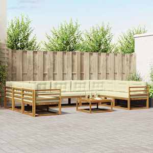 Zunanja garnitura za sedenje 10 pcs Naravna in smetana