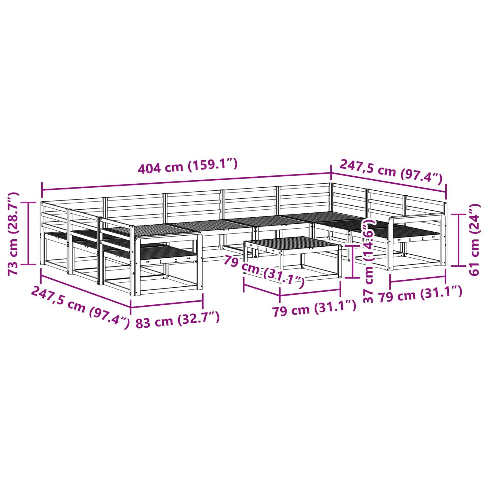 Buiten bankenset 10 pcs Naturel Massief Acaciahout image 9