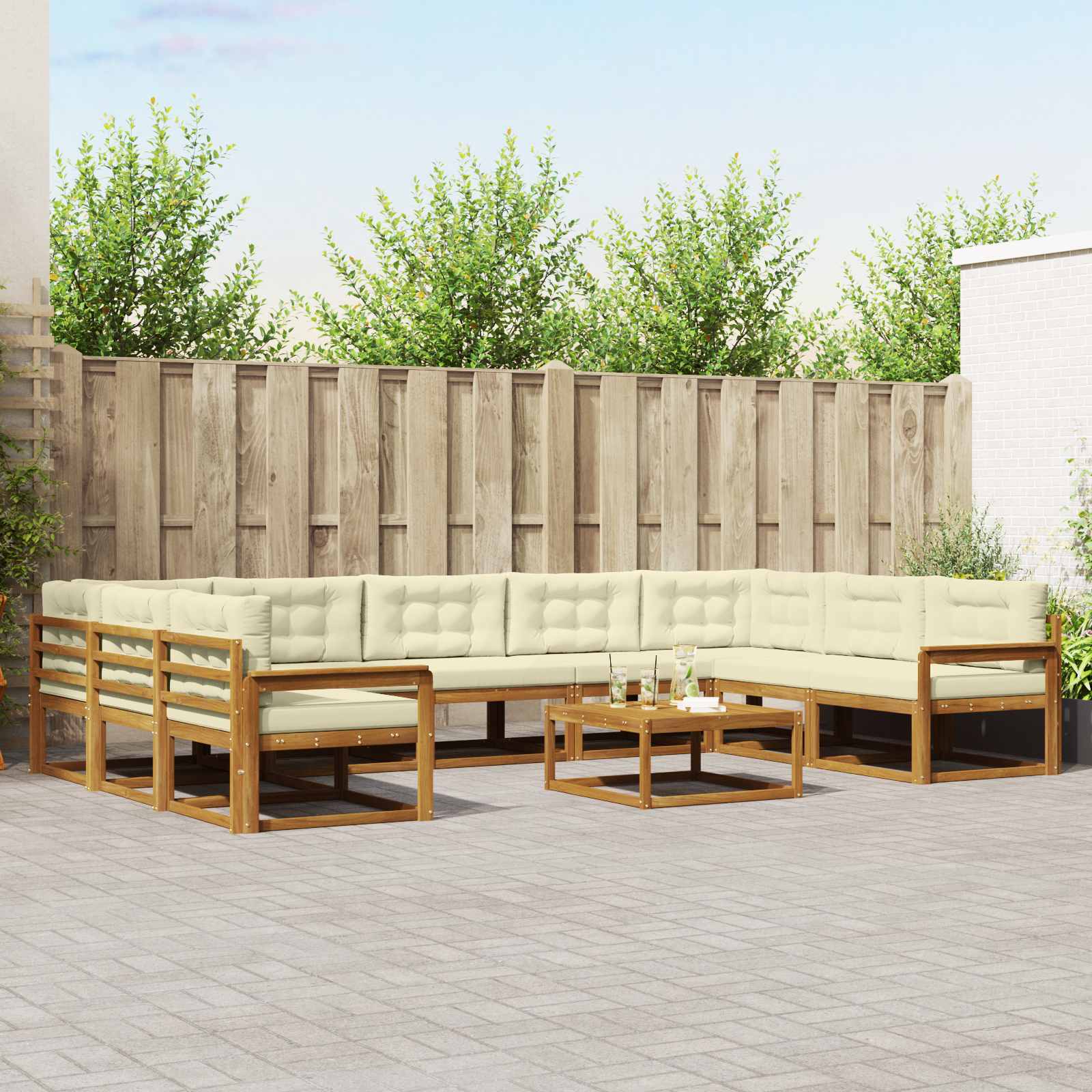 vidaXL Set de canapele de exterior cu pernă 10 pcs Natural și Crem