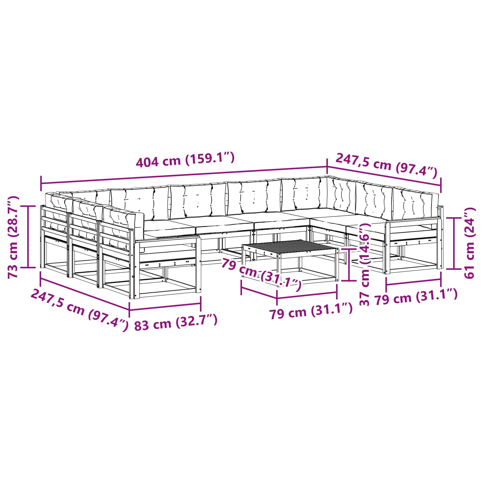 Zunanja garnitura za sedenje 10 pcs Naravna in antracitna - slika 8