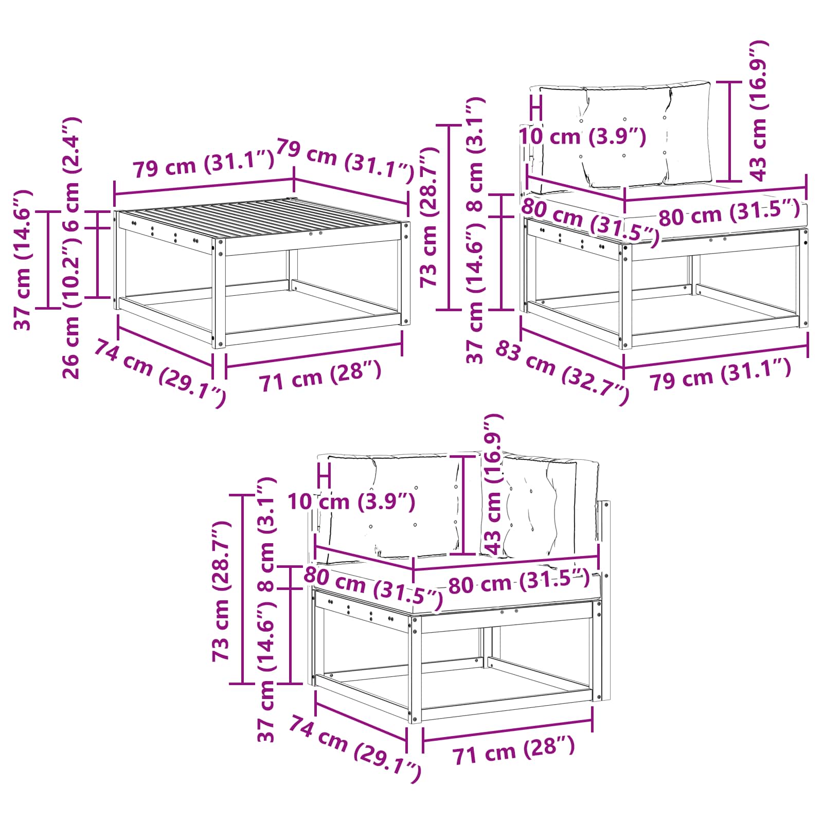 Zunanja garnitura za sedenje 10 pcs Naravna in antracitna - slika 9