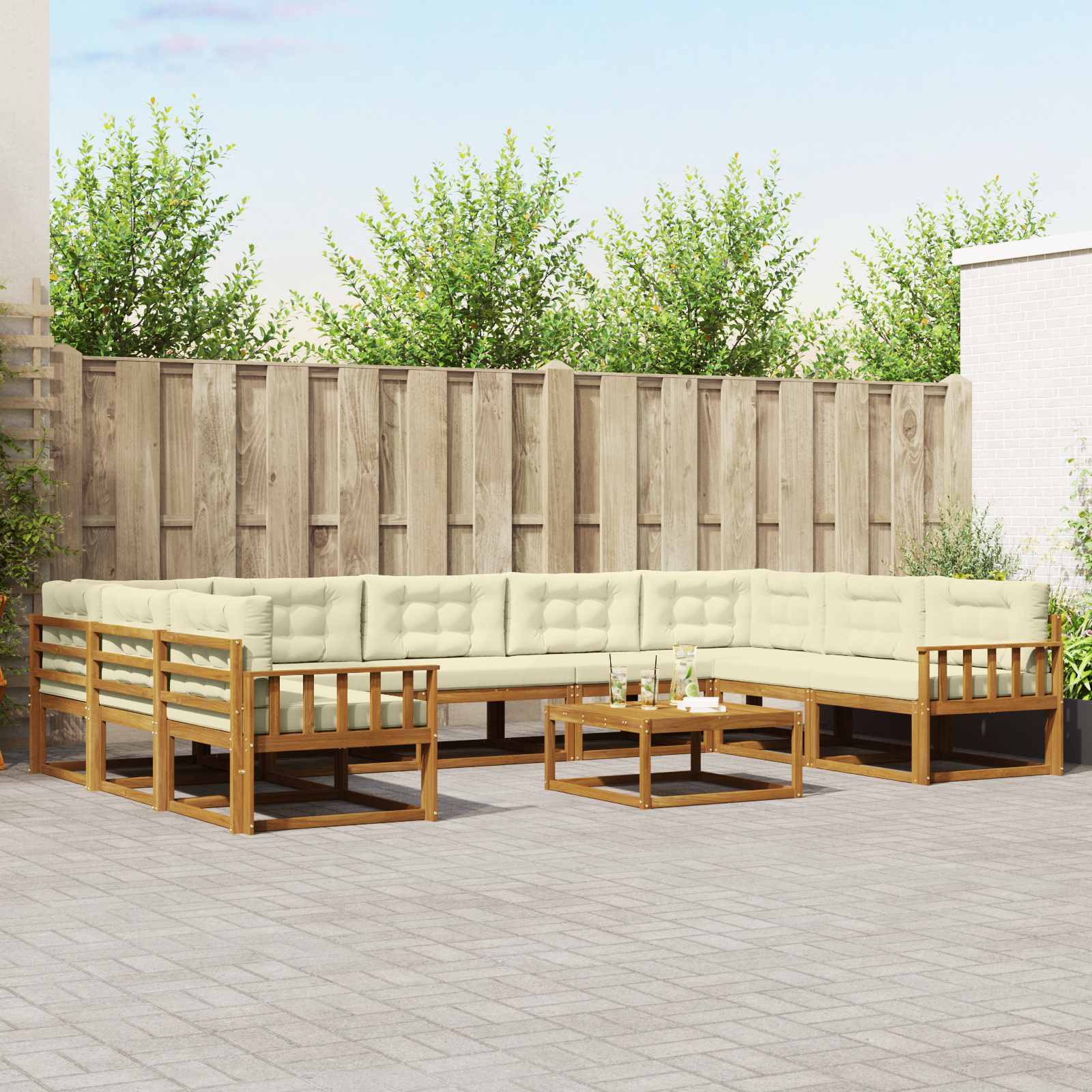 vidaXL Set de canapele de exterior cu pernă 10 pcs Natural și Crem