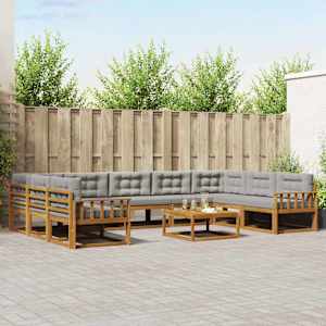 Zunanja garnitura za sedenje 10 pcs Naravna in svetlo siva