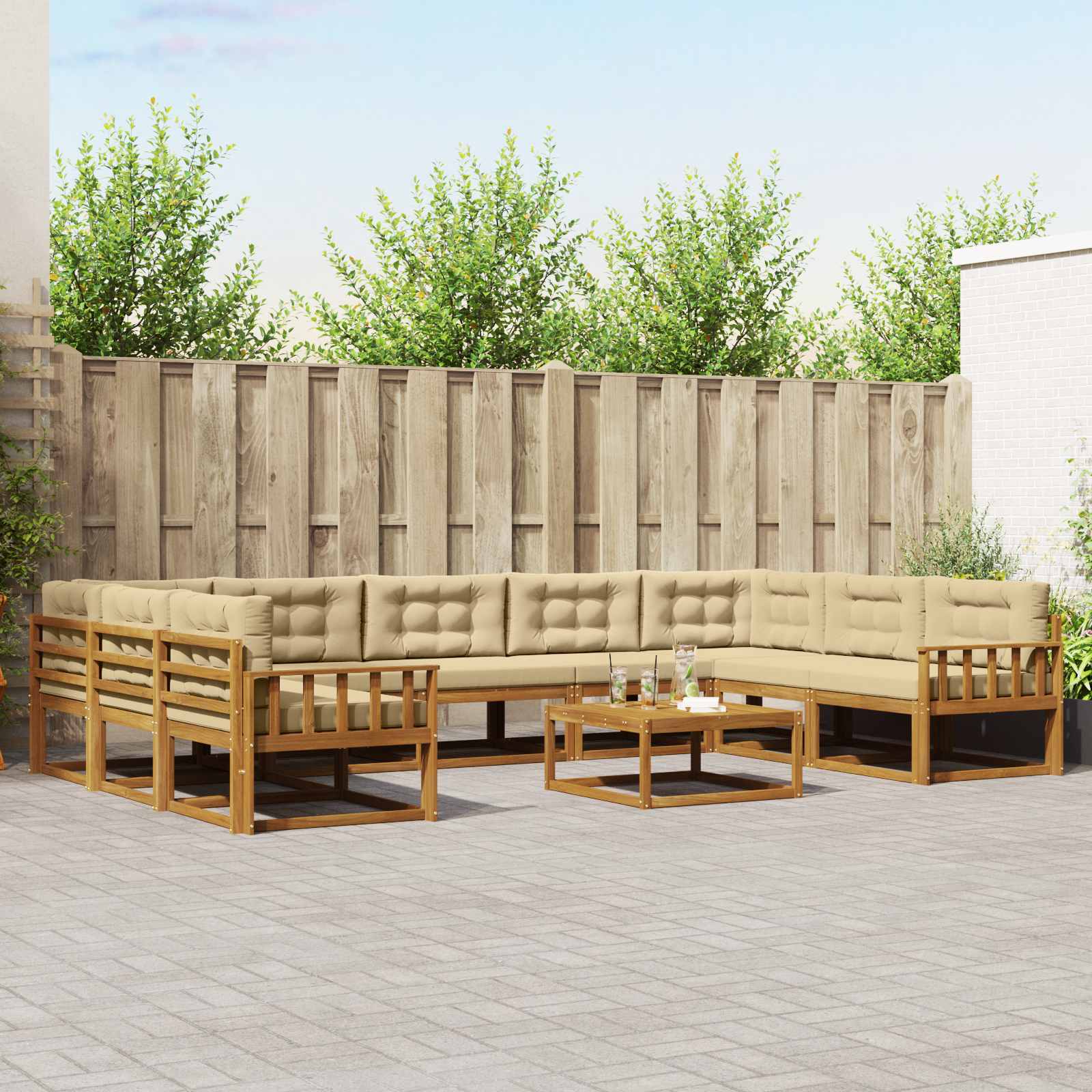 vidaXL Set de canapele de exterior cu pernă 10 pcs Natural și Bej