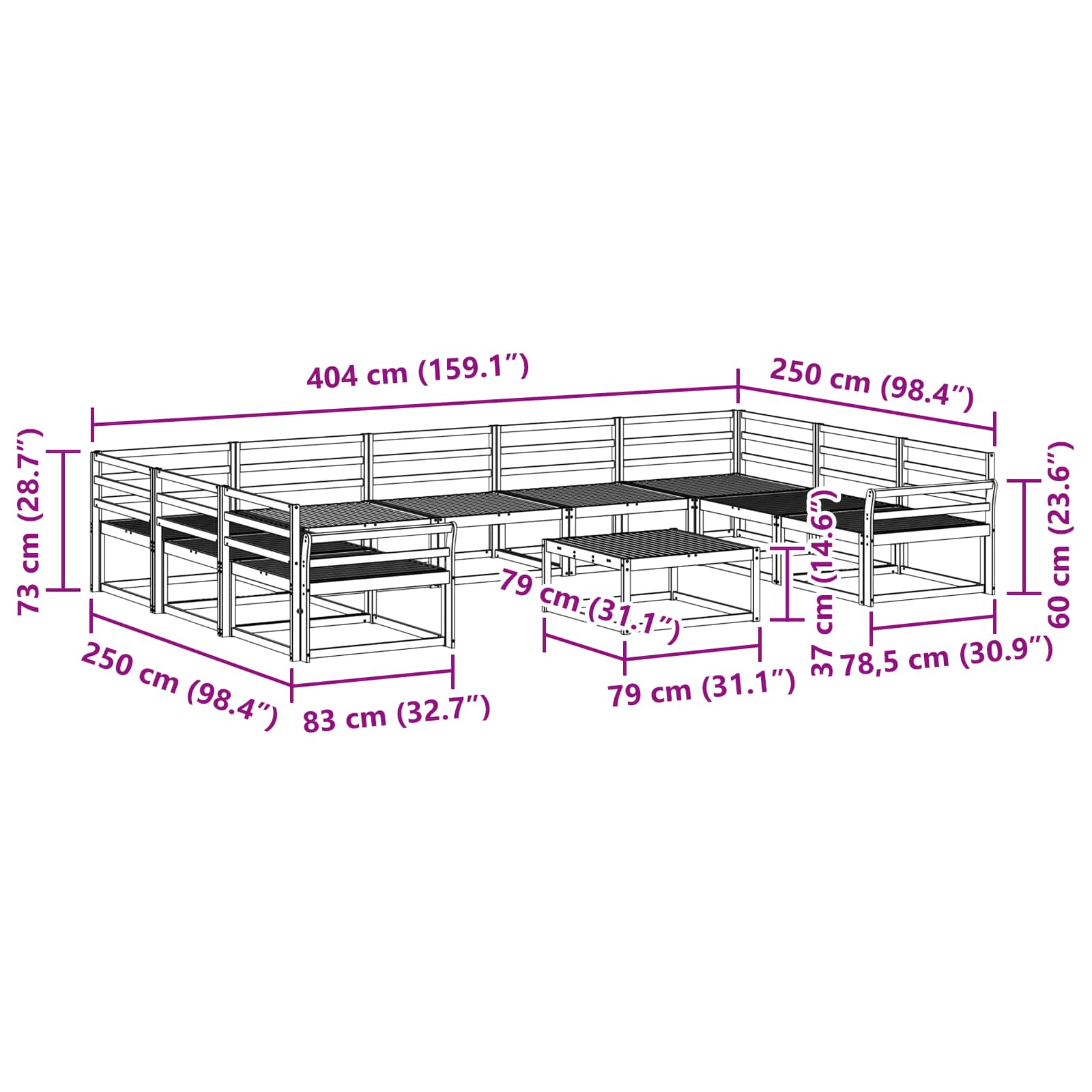 Buiten bankenset 10 pcs Naturel Massief Acaciahout image 10