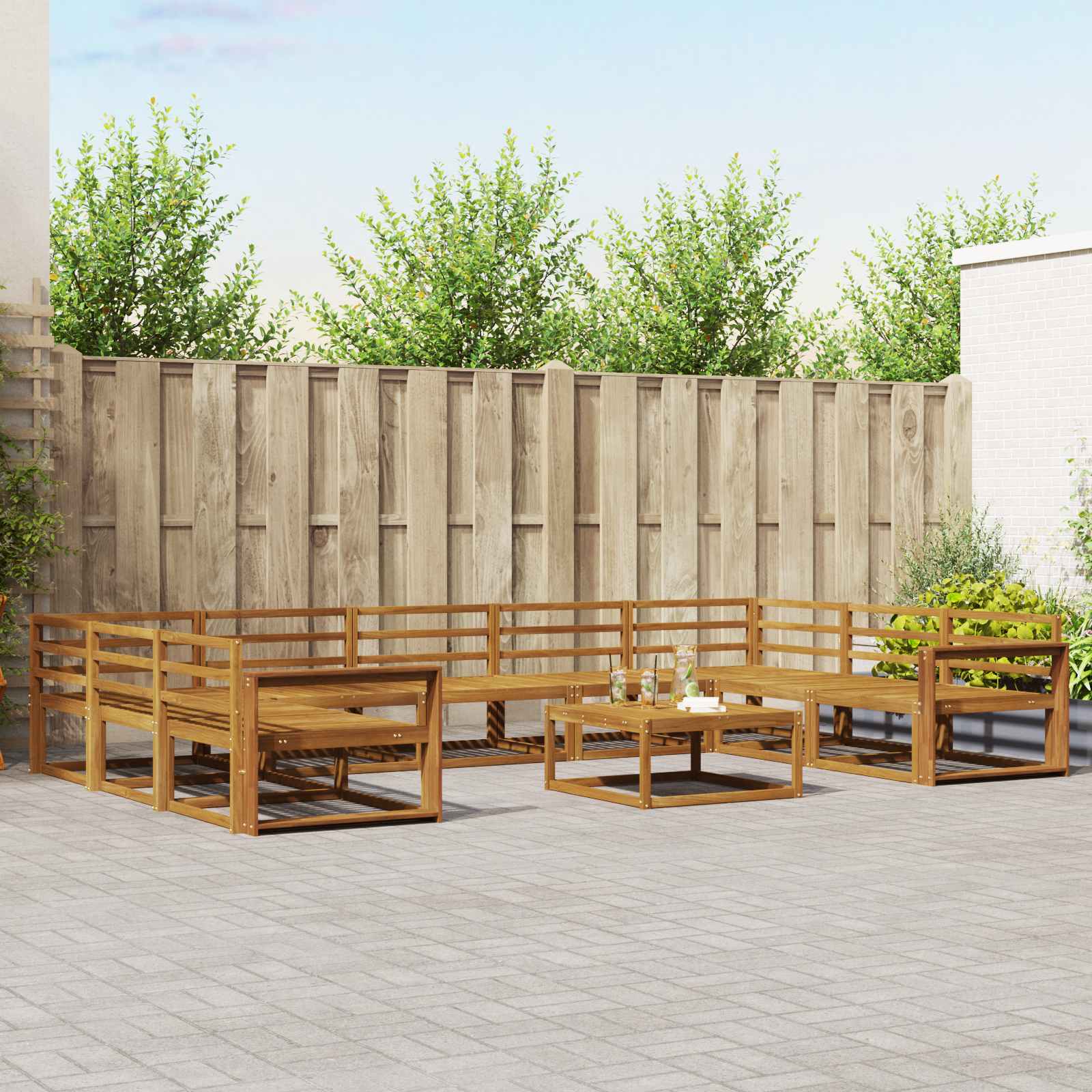 vidaXL Set de canapele de exterior 10 pcs natural Lemn Solid de Acacia