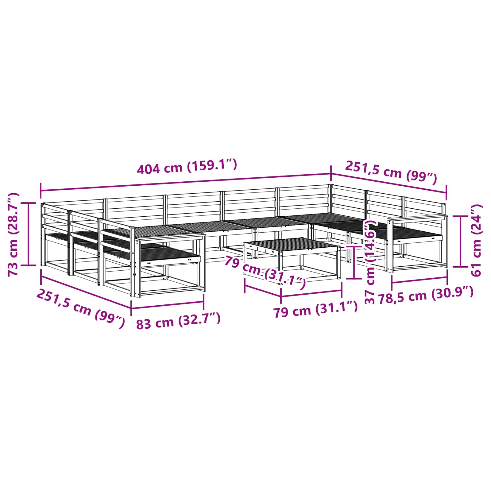 Buiten bankenset 10 pcs Naturel Massief Acaciahout image 10