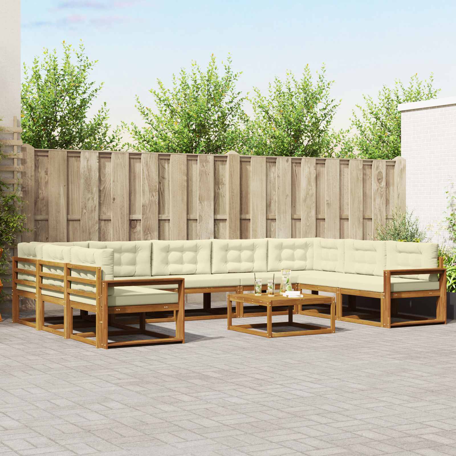 vidaXL Set de canapele de exterior cu pernă 10 pcs Natural și Crem