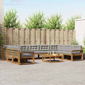 Zunanja garnitura za sedenje 10 pcs Naravna in svetlo siva