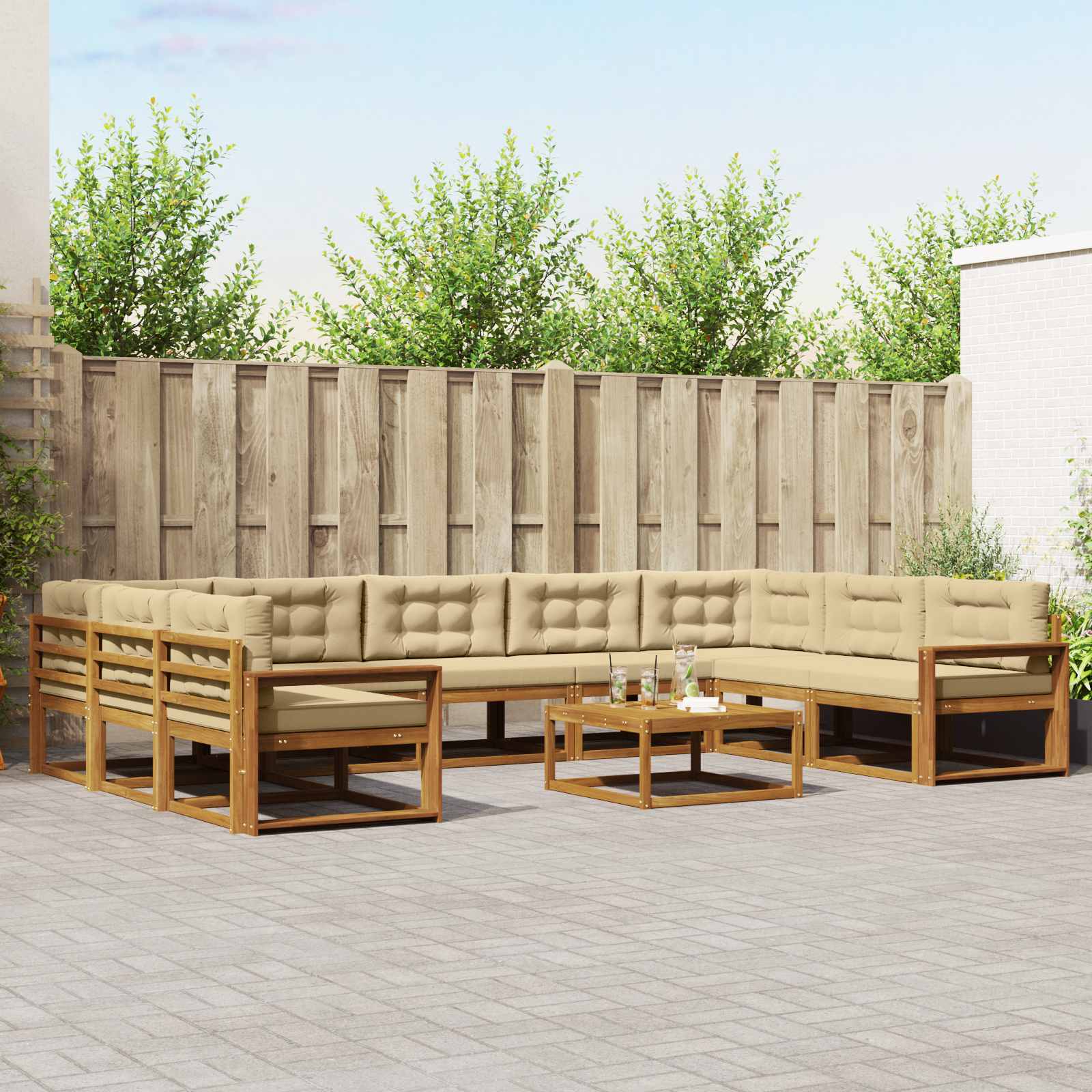 vidaXL Set de canapele de exterior cu pernă 10 pcs Natural și Bej