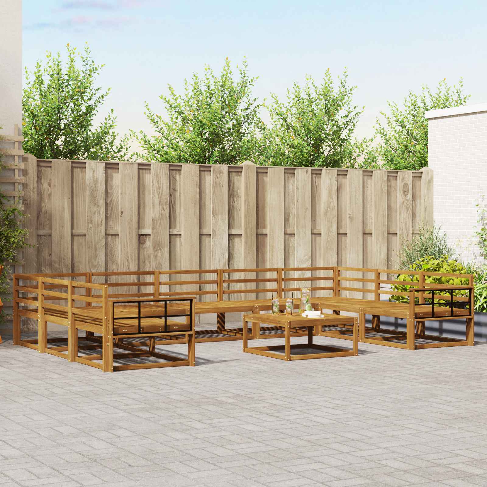 vidaXL Set de canapele de exterior 10 pcs natural Lemn Solid de Acacia