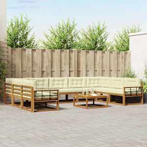 Zunanja garnitura za sedenje 10 pcs Naravna in smetana