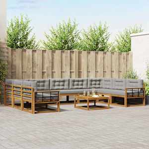 Zunanja garnitura za sedenje 10 pcs Naravna in svetlo siva