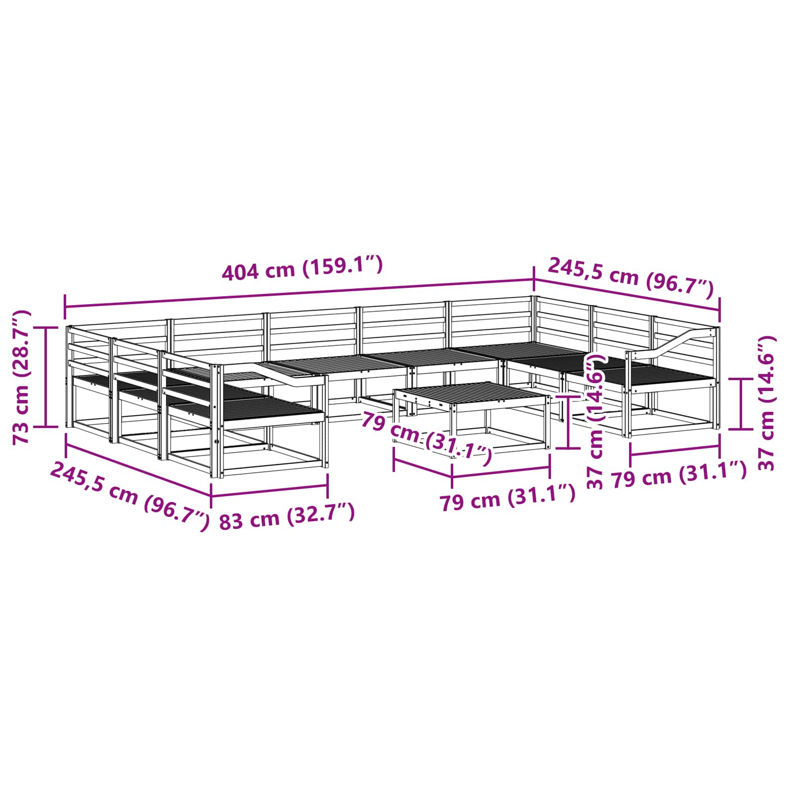 Buiten bankenset 10 pcs Naturel Massief Acaciahout image 10