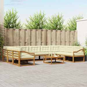 Zunanja garnitura za sedenje 10 pcs Naravna in smetana