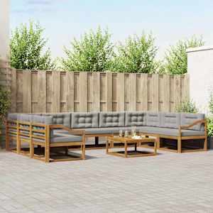 Zunanja garnitura za sedenje 10 pcs Naravna in svetlo siva