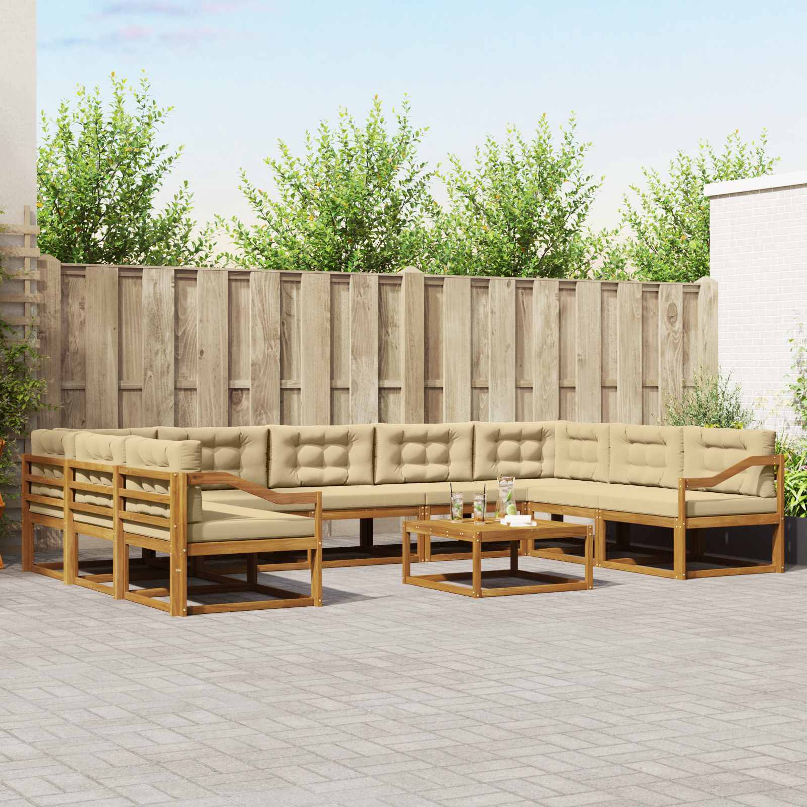 vidaXL Outdoor-Sofagarnitur mit Kissen 10 pcs Natur und Beige