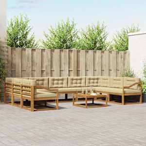 Zunanja garnitura za sedenje z blazino 10 pcs Naravna in bež