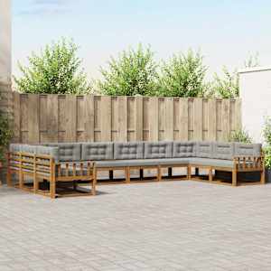 Zunanja garnitura za sedenje 10 pcs Naravna in svetlo siva