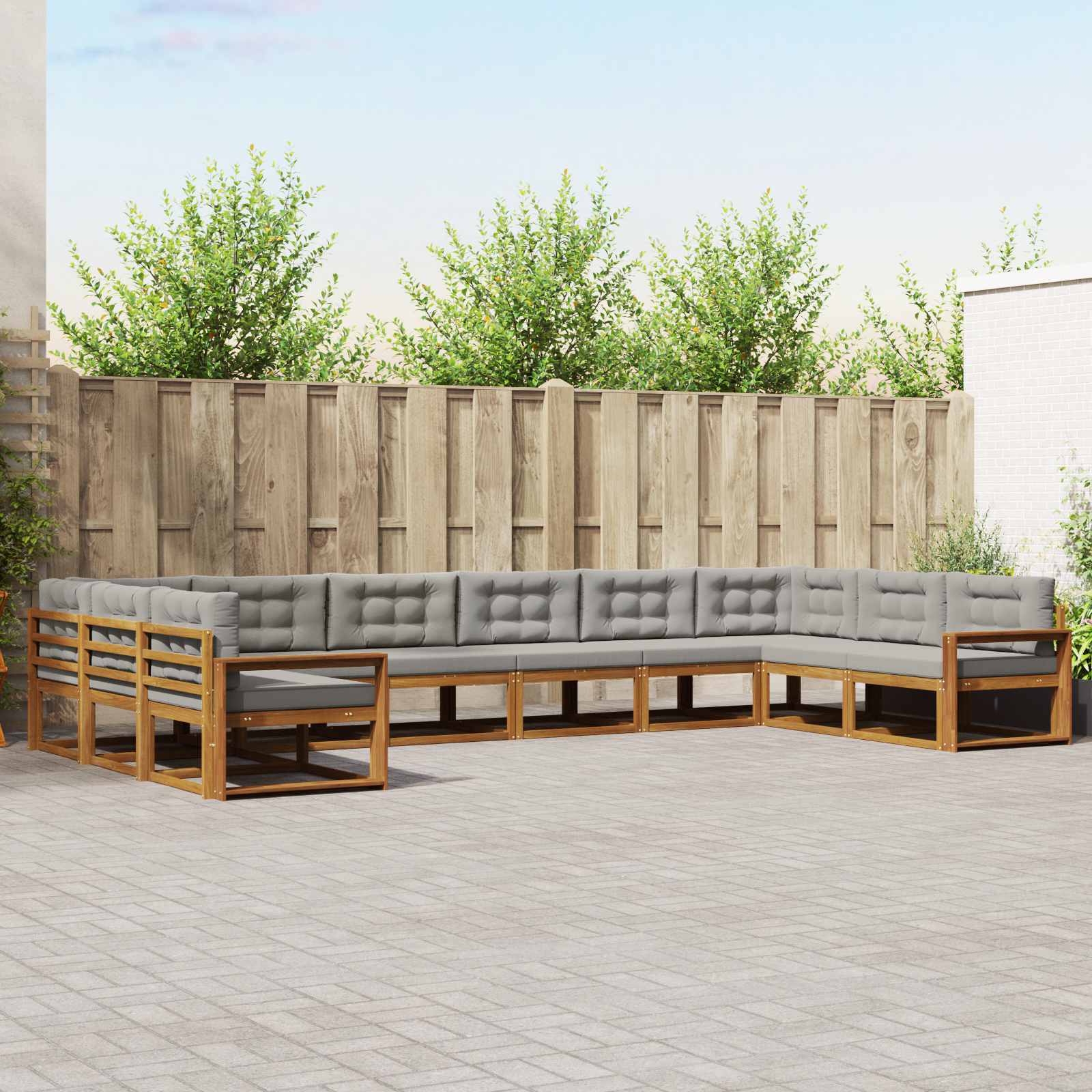 vidaXL Outdoor-Sofagarnitur mit Kissen 10 pcs Natürlich und Hellgrau