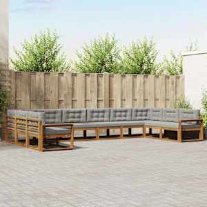 Zunanja garnitura za sedenje 10 pcs Naravna in svetlo siva