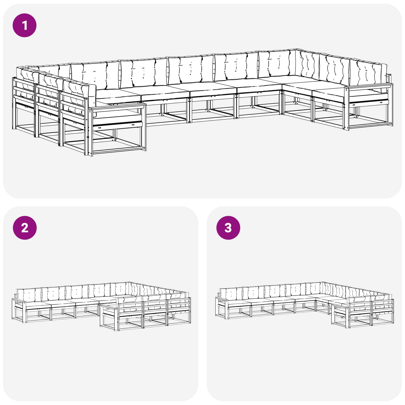 Buiten bankenset met kussen 10 pcs Natuurlijk en Lichtgrijs - Afbeelding 7