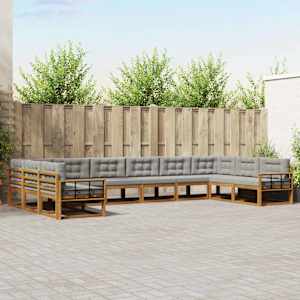 Zunanja garnitura za sedenje 10 pcs Naravna in svetlo siva