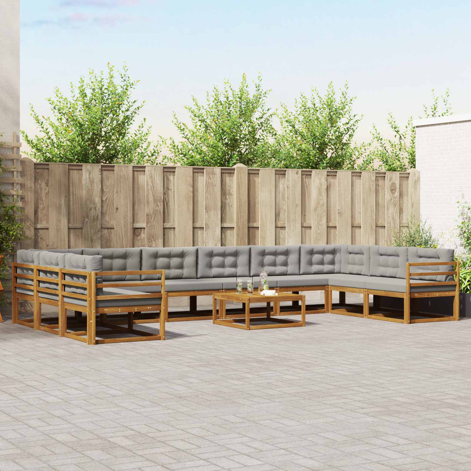 vidaXL Outdoor-Sofagarnitur mit Kissen 11 pcs Natürlich und Hellgrau