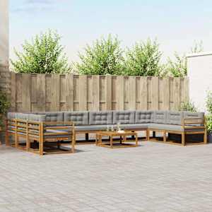 Zunanja garnitura za sedenje 11 pcs Naravna in svetlo siva